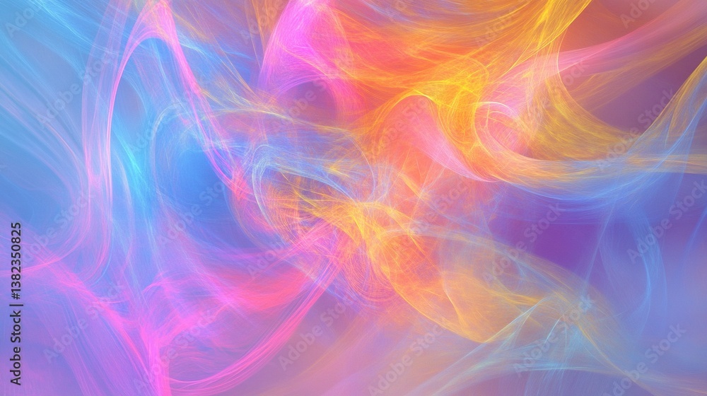 Abstract background with blurred neon waves and smoke, colorful light effect, pink blue yellow orange, soft lines and shapes, dreamy atmosphere, energy flow depiction, digital art style, wallpaper Abstract background with blurred neon waves and smoke, colorful light effect, pink blue yellow orange, soft lines and shapes, dreamy atmosphere, energy flow depiction, digital art style, wallpaper