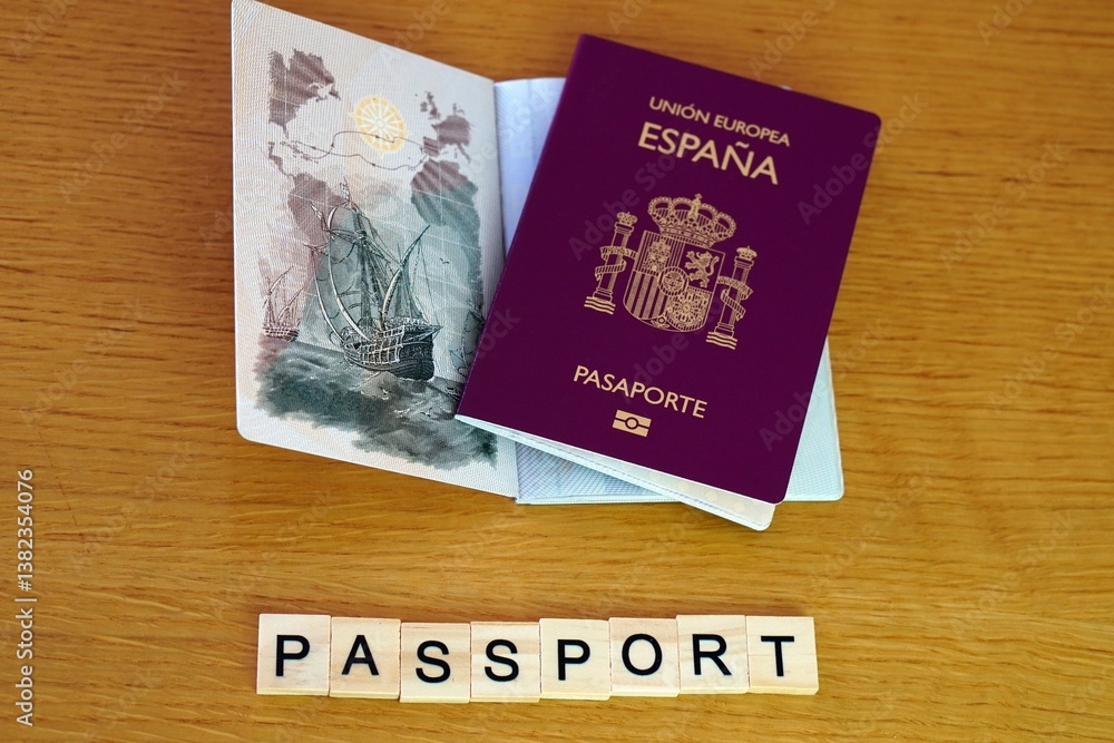Fototapeta premium travel and vacation concept. spain passports with the word passport written underneath