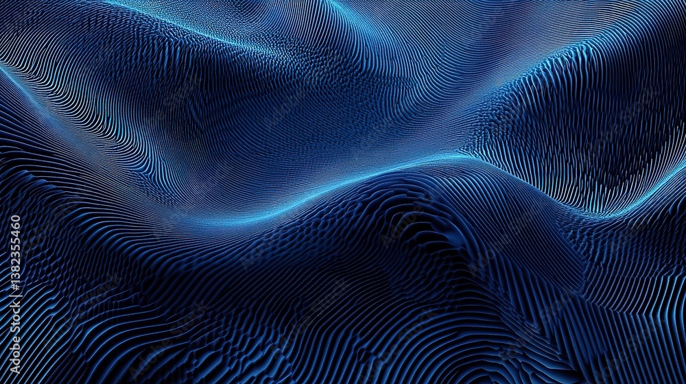 Minimal geometric background with blue wavy shape. 3d rendering illustration, Wavy Background