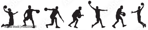 set of basketball player silhouette. Basketball player in various poses. 