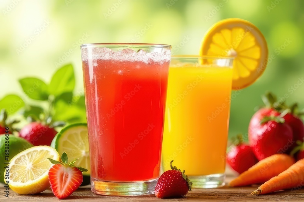 Fresh Juice with Vibrant Fruits and Vegetables Fresh Juice with Vibrant Fruits and Vegetables