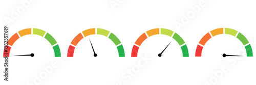 Set of  Speedometer, tachometer icon. Speed indicator sign. Internet car speed. Performance concept. Speedometer set. Fast speed sign. Flat simple icon - stock of vector illustration