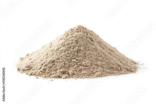 Heap of fine beige powder isolated on white background perfect for food, supplement or cosmetic packaging
