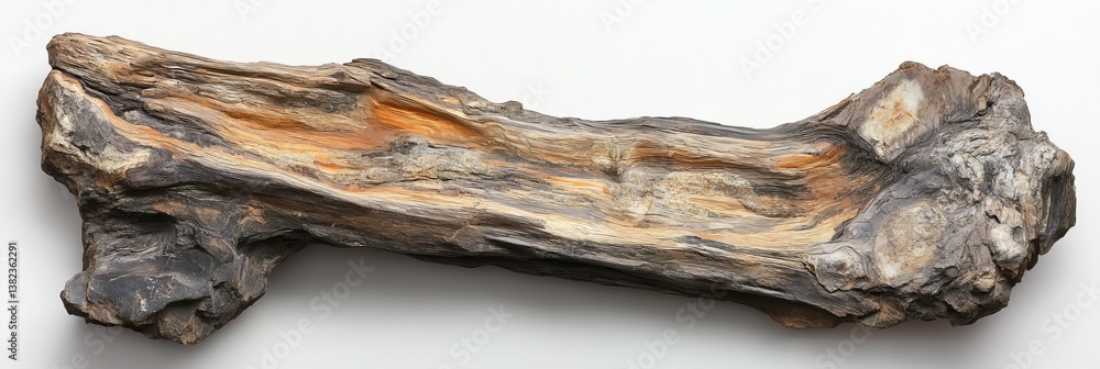 Fossilized bone fragment showing internal structure on a white background. Fossilized bone fragment showing internal structure on a white background.