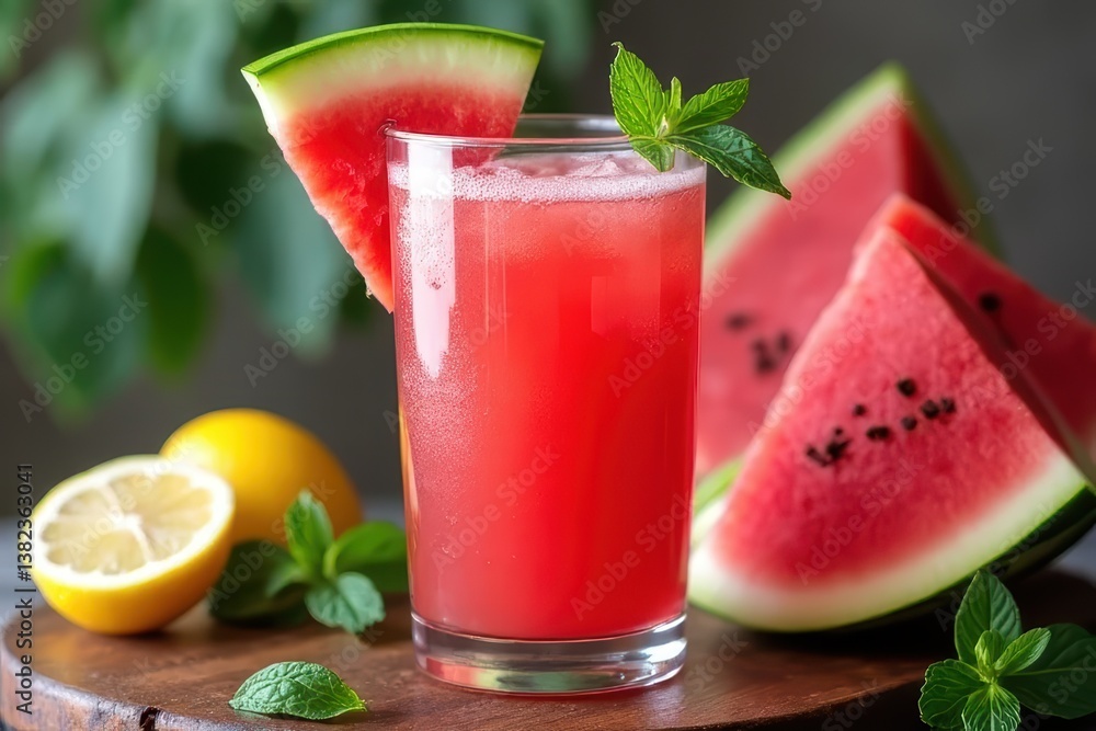 Watermelon Juice in a Rustic Glass Watermelon Juice in a Rustic Glass