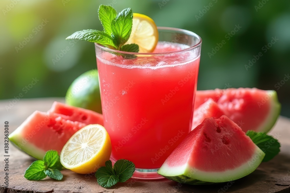 Watermelon Juice in Rustic Glass Watermelon Juice in Rustic Glass