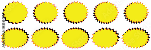 Starburst sale price stickers and labels, star and rosette, sunburst, callout and splash,
 stamp and tag badges. Isolated vector circle and oval red stickers