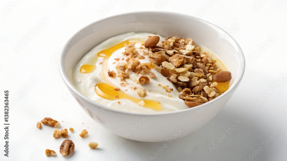 Bowl of Greek Yogurt with Honey and Nuts Bowl of Greek Yogurt with Honey and Nuts