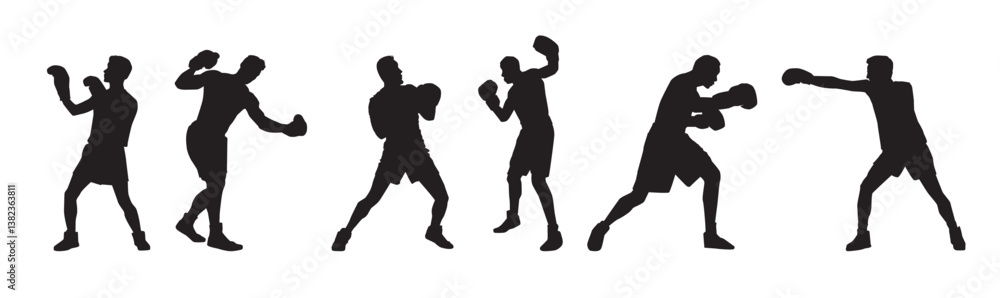 set of boxing player silhouette 