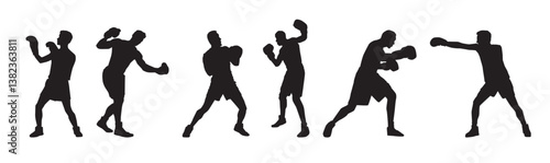 set of boxing player silhouette 