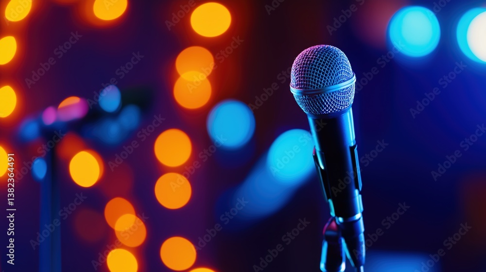 Close-Up of Microphone with Colorful Lights