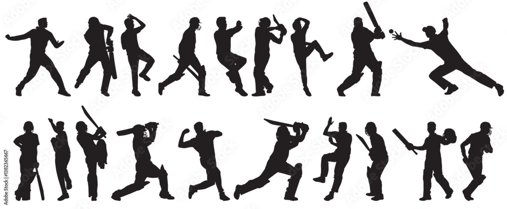 Cricket player silhouette collection set. Bowler, batsman, fielder and wicket keeper. Cricket player silhouette collection set. Bowler, batsman, fielder and wicket keeper.