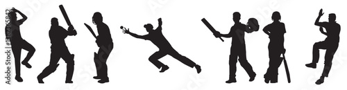 Set of cricket players silhouette collection. 