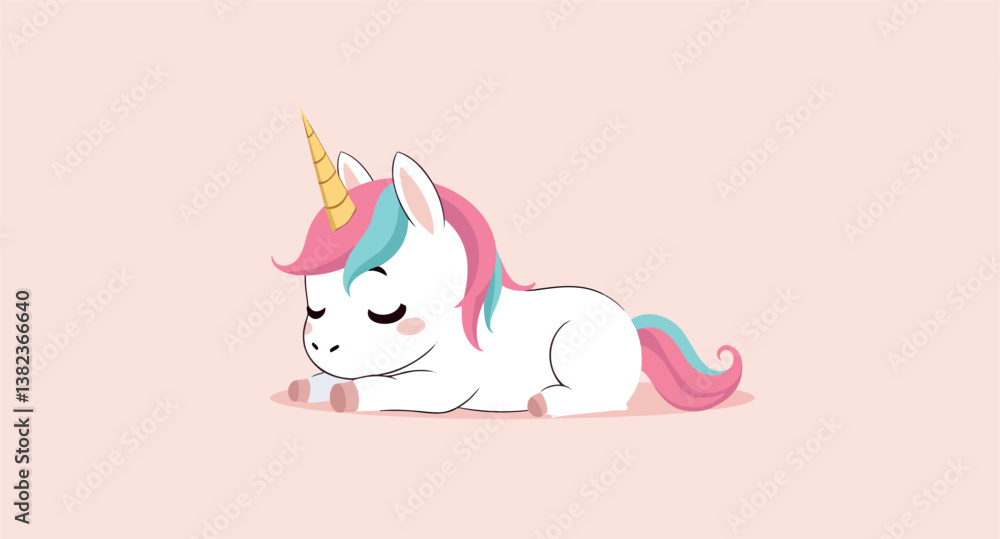 adorable cartoon unicorn resting peacefully