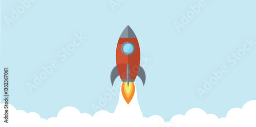 red ship launching into a blue sky