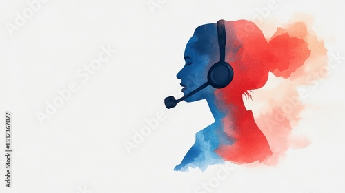 Watercolor Illustration of a Female Receptionist Answering a Phone Call Profile View