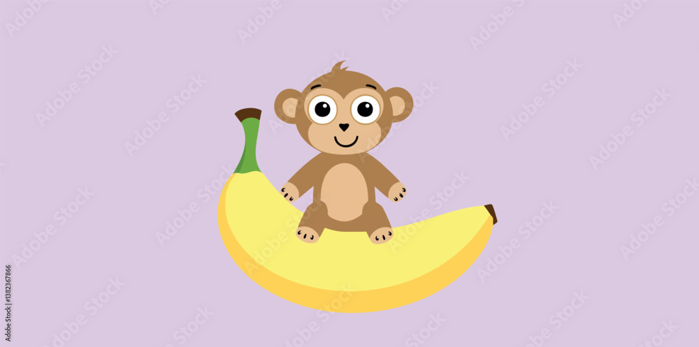 Fototapeta premium cheerful monkey sitting on a large yellow banana