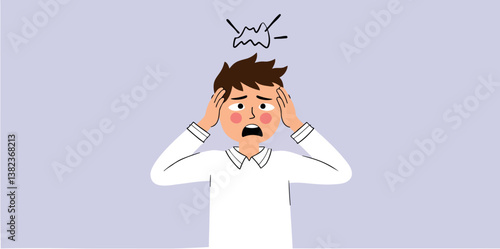 young man with a worried expression clutching his in stress.