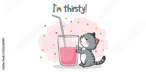 adorable kitten embracing a glass of pink juice