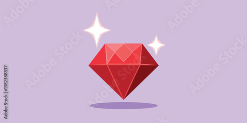 vibrant red gemstone sparkles against a pale purple backdrop