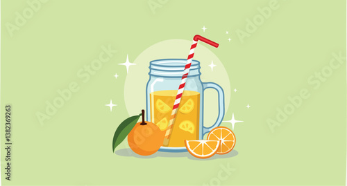 refreshing juice in a mason jar with citrus fruit