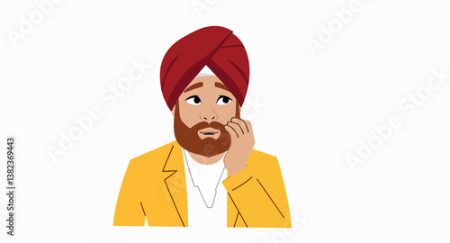 thoughtful man in red turban and yellow coat