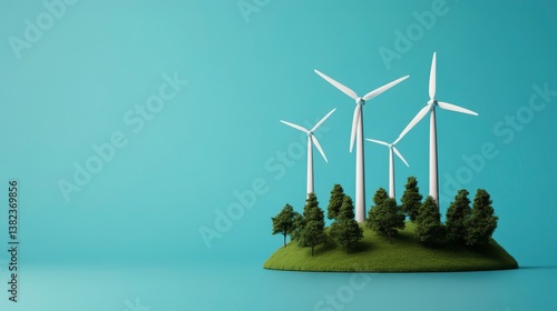 Holographic 3D Projection of Renewable Energy Concept with Wind Turbines and Trees