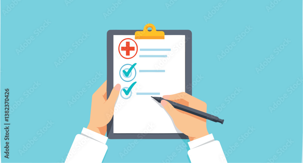hands of a medical professional filling out a checklist on a clipboard hands of a medical professional filling out a checklist on a clipboard