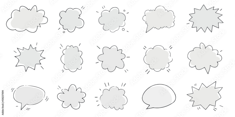 fifteen hand-drawn speech bubbles in gray for projects