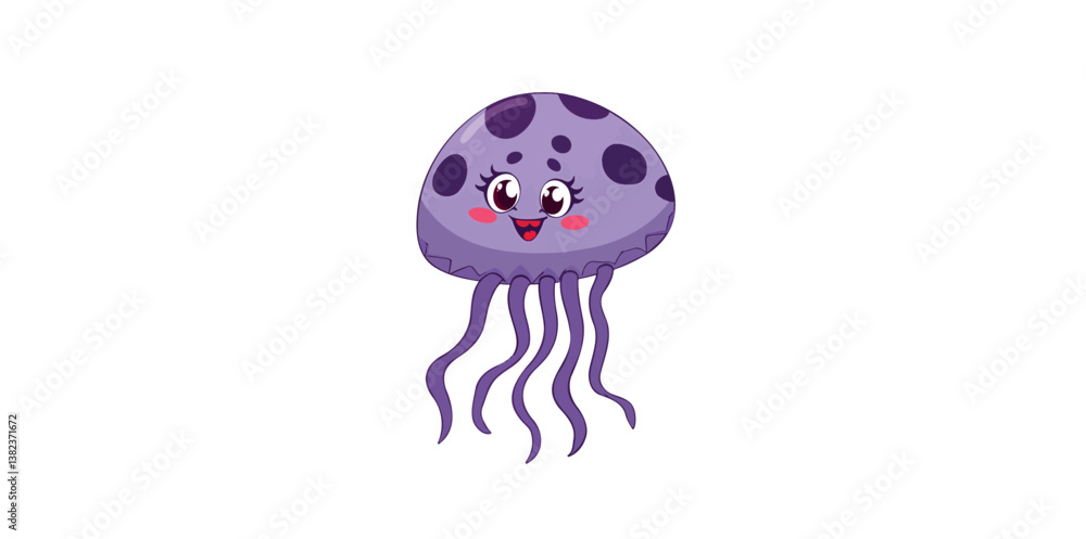 Fototapeta premium cheerful purple jellyfish cartoon character