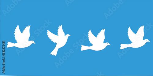 four white doves soar gracefully against a vivid blue sky