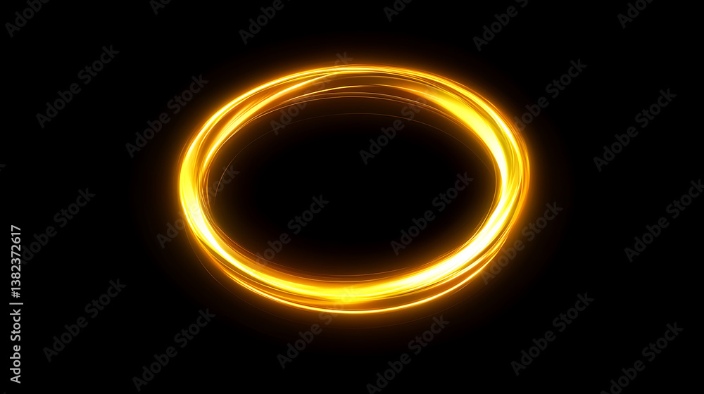 Abstract yellow energy circle with glowing plasma on black background