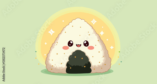 cheerful cartoon onigiri a japanese rice ball with a happy expression