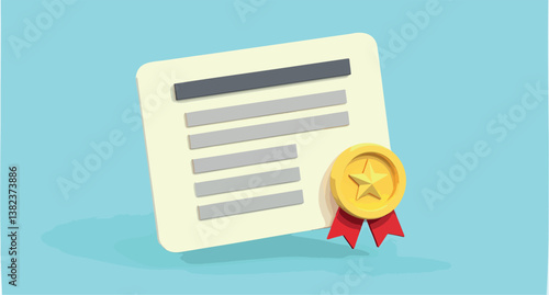 3d rendered of a certificate with a gold medal