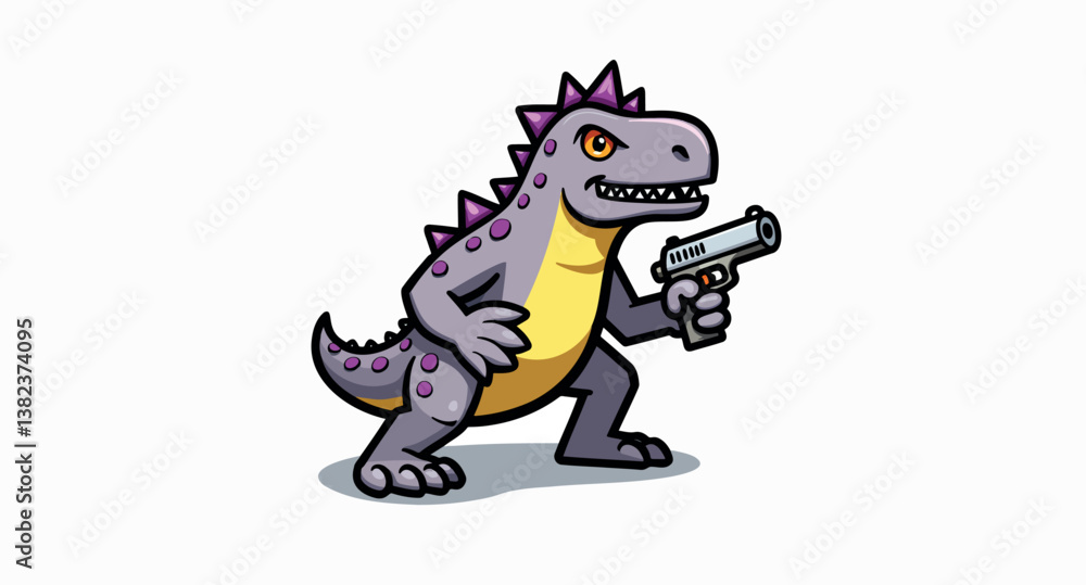 alert cartoon dinosaur holding a handgun alert cartoon dinosaur holding a handgun