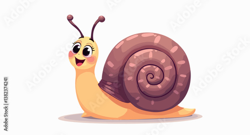 cheerful cartoon snail with a yellow body and spiral brown