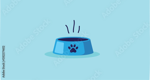 blue pet food bowl with paw print