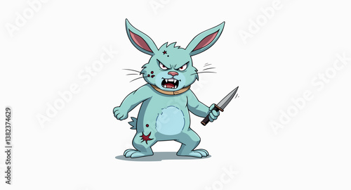 aggressive cartoon rabbit holding a knife