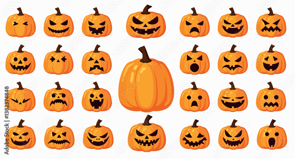 collection of halloween pumpkins with carved faces displaying various expressions collection of halloween pumpkins with carved faces displaying various expressions