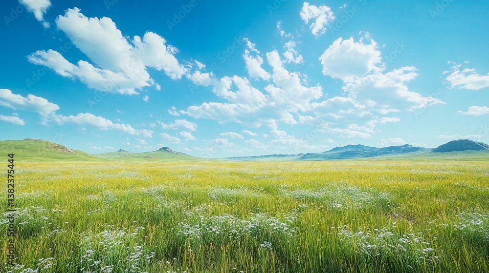 Fototapeta premium Blue Sky and White Clouds Prairie