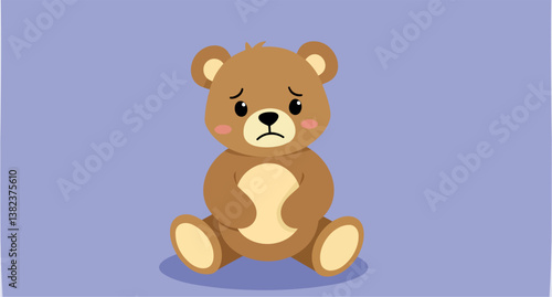 sad cartoon teddy bear sitting on a purple background