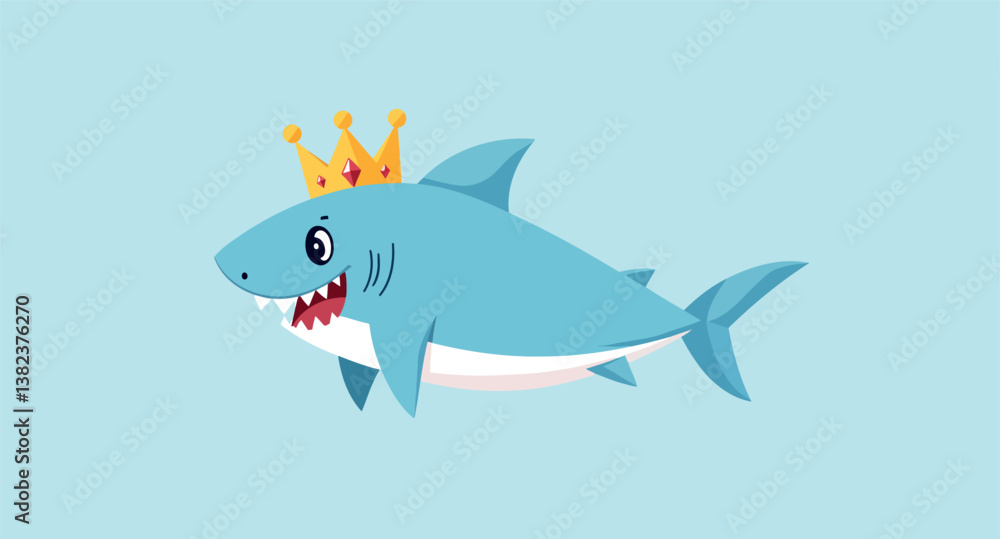 Naklejka premium friendly cartoon shark wearing a golden crown