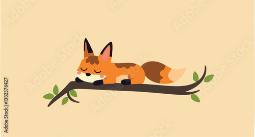 cute fox sleeping peacefully on a tree branch