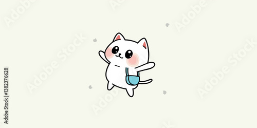 adorable white kitten with light blue satchel