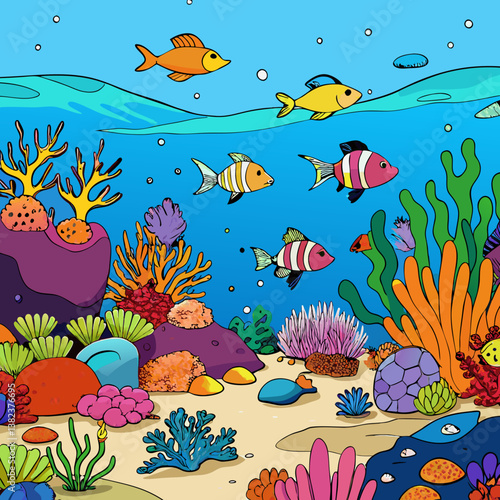 underwater world with fishes