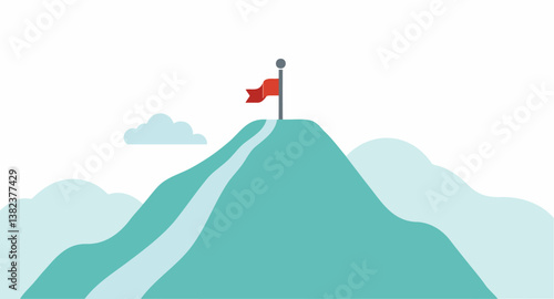 red flag on a mountain peak representing achievement
