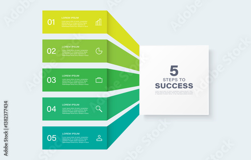Diagram with 5 steps or options. Vector design template with icons and text