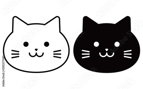 猫　白猫　黒猫　イラスト　シンプル　アイコン　セット