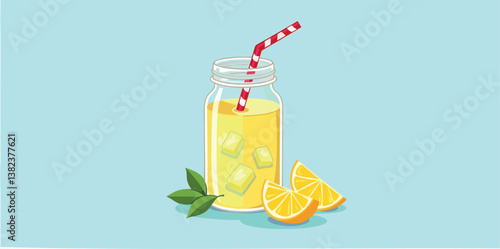 refreshing lemonade in a glass jar with ice and lemon slices
