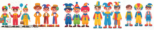 a set of vectors of boys wearing clown costumes